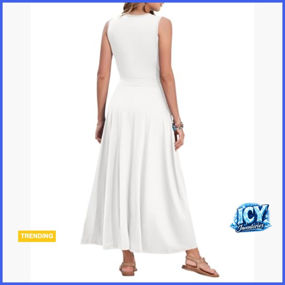 Polyester Spandex Maxi Dress with Pockets V-Neck Sleeveless Wrap - Picture 5 of 5